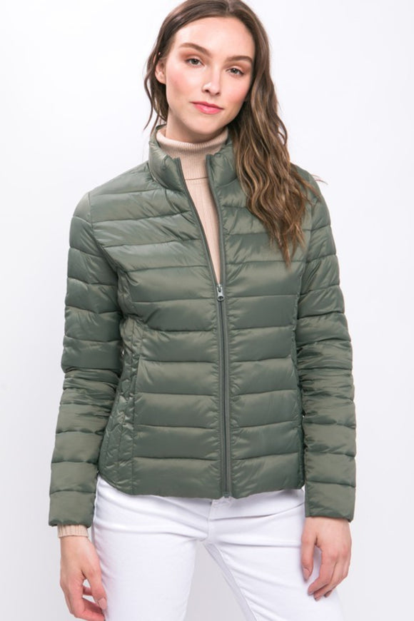 Evergreen zip up puffer coat