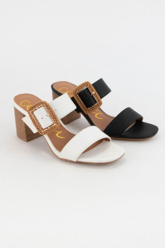 Block wide-strap heeled sandal (black or white)