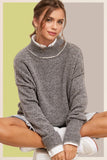 Gray mock neck sweater with drop sleeves