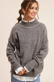 Gray mock neck sweater with drop sleeves