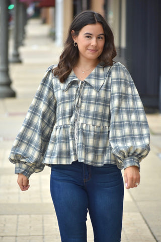 Plaid Peter Pan Collar Babydoll Top