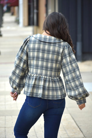 Plaid Peter Pan Collar Babydoll Top