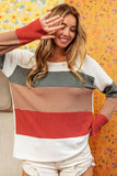 Ivory/olive/camel/rust color block waffle long sleeve top