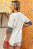 Ivory/olive/camel/rust color block waffle long sleeve top