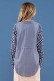Blue stripes and plaid combo button-up top  (back)