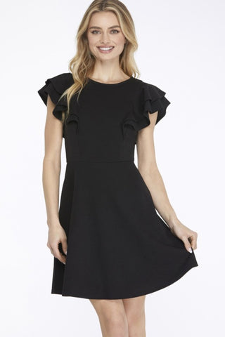 Black flutter sleeve dress