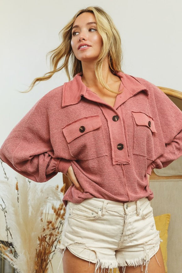 French Terry Collared Top