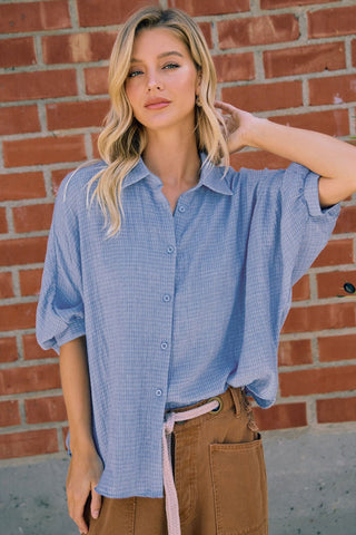 Willow Oversized Gauze Button Down – Powder Blue
