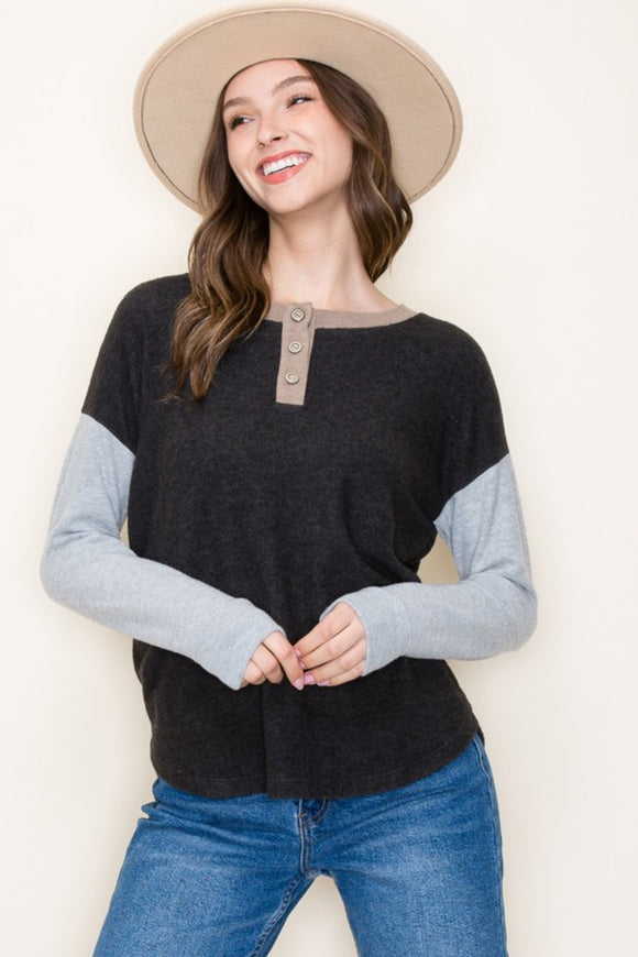 Half Button Brushed Sweater