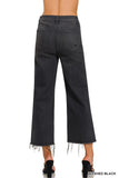 Black cropped high rise flare-leg jeans with frayed hems (back)