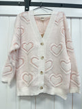 V-neck button up heart sweater