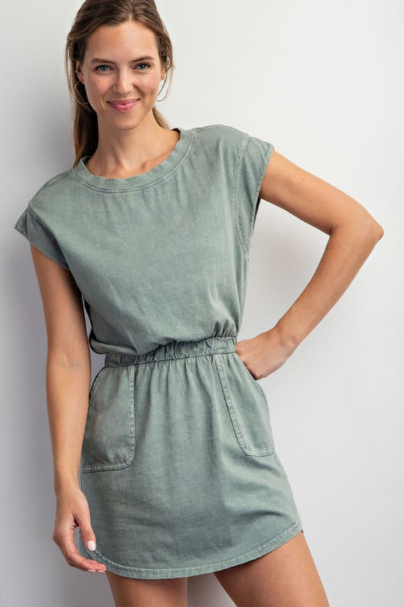 Casual summer dress with pockets olive green 