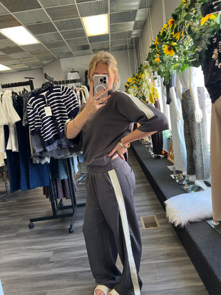 Luxe Scuba Knit Wide-Leg Athleisure Pants - Charcoal & Taupe