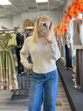 Luna Beige Open Back Bow-Tie Knit Sweater