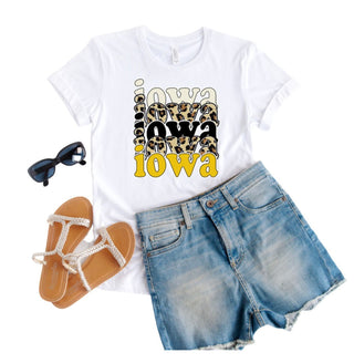Iowa Leopard Print Stacked Graphic Tee – Ultra-Soft Cotton Unisex Shirt