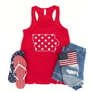 Iowa Patriotic Stars Flowy Racerback Tank - Red