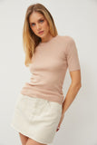 Taupe half sleeve ribbed top