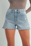 Light denim high rise shorts