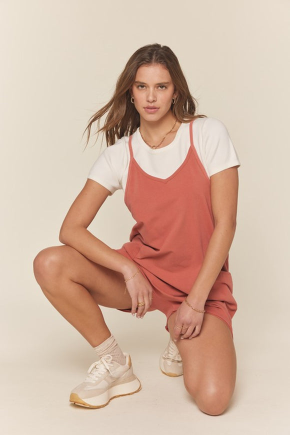 Coral overall romper shorts