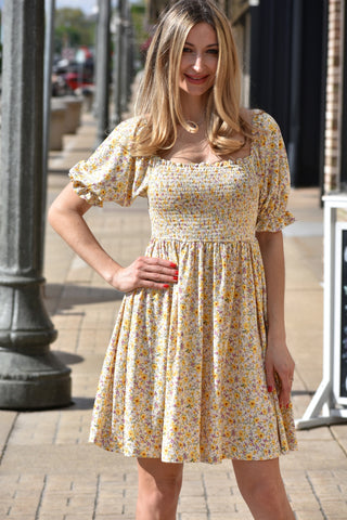Yellow mini floral dress 