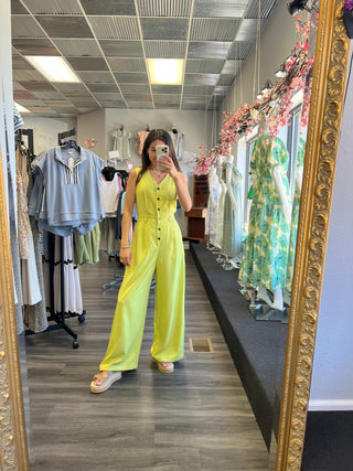 lime v neck jumpsuit