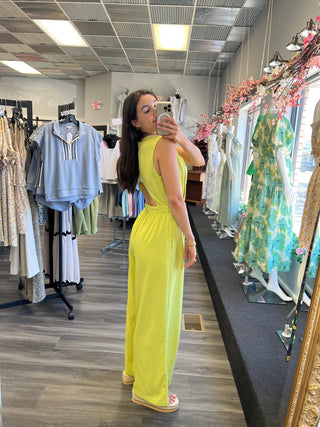 lime v neck jumpsuit