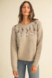 Lilan Textured Flower Embroidery Sweater