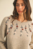 Lilan Textured Flower Embroidery Sweater