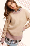 Cozy color block sweater (beige/pink)