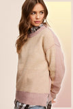 Lydia color block sweater (beige/pink)