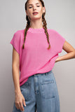 Pink cap-sleeve short-sleeve sweater top