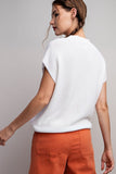 White cap-sleeve short-sleeve sweater top (back)