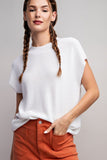 White cap-sleeve short-sleeve sweater top