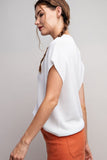 White cap-sleeve short-sleeve sweater top (side)