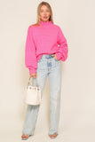 Hot pink turtleneck balloon sleeve sweater