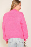 Hot pink turtleneck balloon sleeve sweater