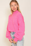 Hot pink turtleneck balloon sleeve sweater