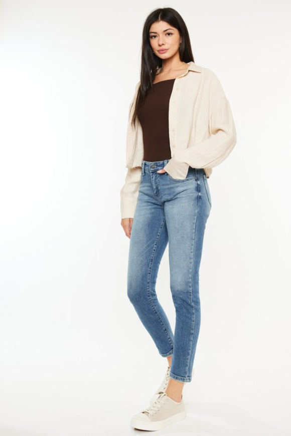 Medium wash mid rise cigarette leg jeans