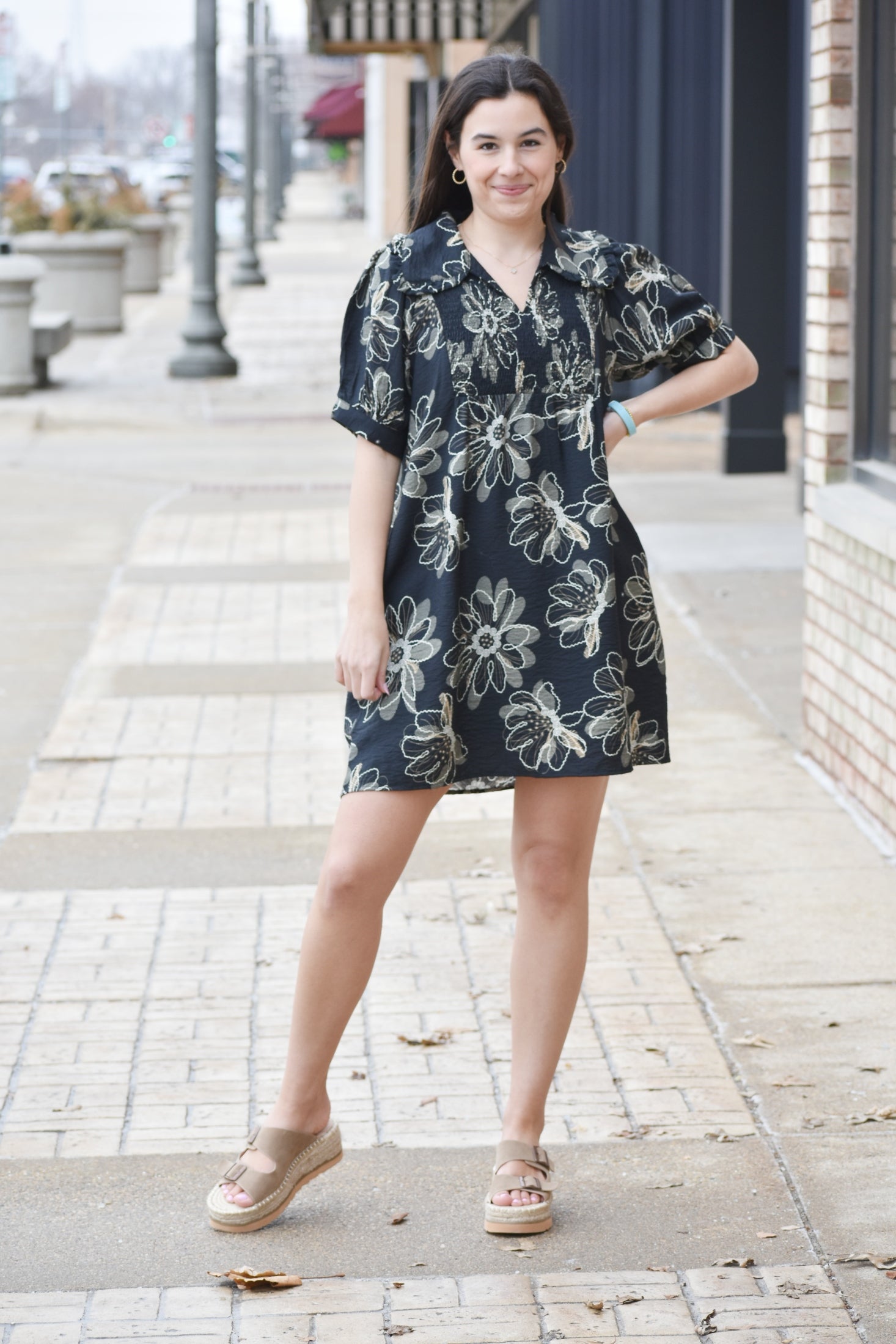 Miriana Knee Length Print Dress Black / Small