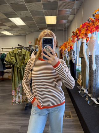Autumn Mocha & Orange Striped Contrast Sweater