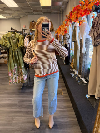 Autumn Mocha & Orange Striped Contrast Sweater