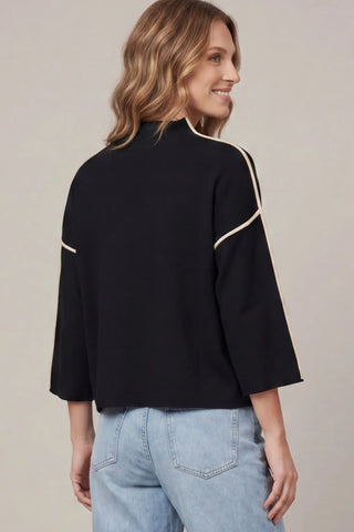 Sutton Luxe Mock Neck 3/4 Sleeve Sweater – Black/Cream