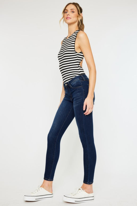 Dark wash mid rise skinny jeans