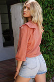 Lace trimmed ruffle shirt (cinnamon) back