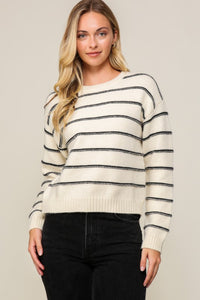 Ivory/black pullover striped sweater