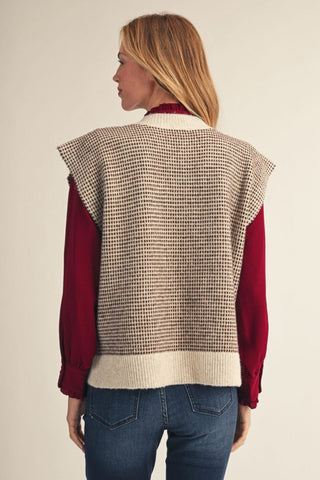 Elena Gold Button Textured Knit Vest – Oatmeal & Brown