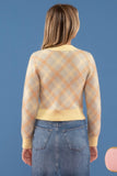 Pastel retro waist-length plaid cardigan with buttons