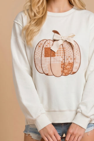 Patchwork Pumpkin Bow Graphic Sweatshirt