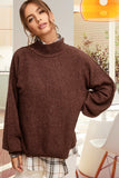 Brown mock neck balloon sleeve sweater