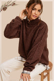 Brown mock neck, balloon sleeves sweater